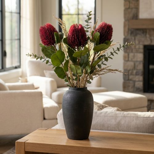 Umělé květiny, Banksia, Proteaceae vínově červené L58cm H6cm 3ks | Floristik24.cz