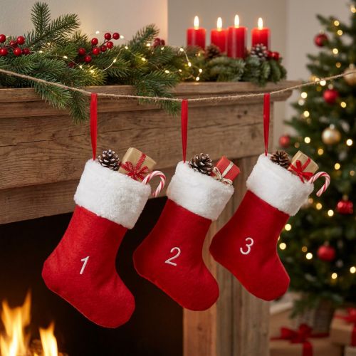 Adventní kalendář na výplň holínek filc červená bílá 155cm | Floristik24.cz