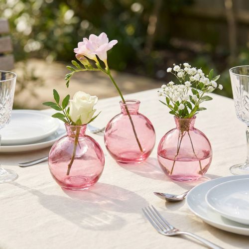 položky Skleněné vázy baňaté růžové retro mini vázy Ø7,5cm V9cm 6 ks