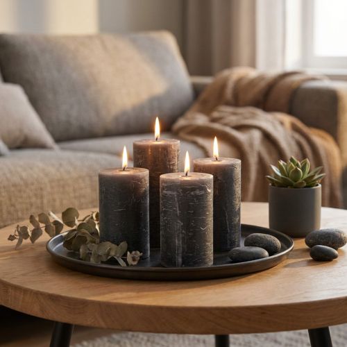 Jednobarevné svíčky antracitové sloupové svíčky 60×80mm 4ks | Floristik24.cz