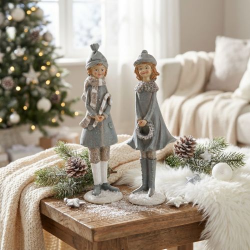 Deco figurky zimní dětské figurky dívky H19cm 2ks | Floristik24.cz