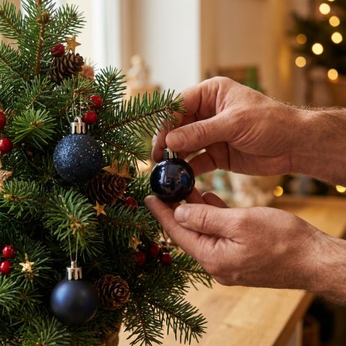 Mini vánoční ozdoby, modré, nerozbitná směs, Ø3cm, 14 kusů | Floristik24.cz