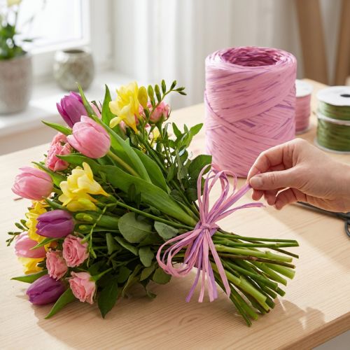 Raffia vícebarevná dárková stuha růžovo-růžová, květinářské potřeby, ozdobná stuha L200m | Floristik24.cz