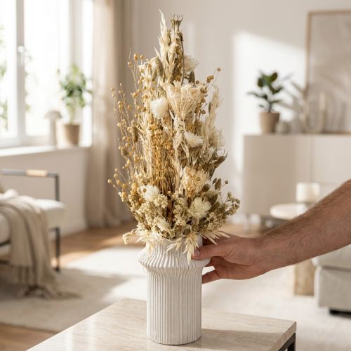 Sušené květiny bílé zlato dekorativní kloboučkové květiny Phalaris 30cm 200g | Floristik24.cz