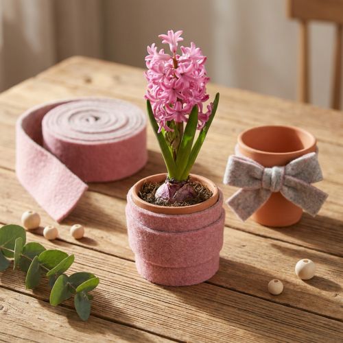 Dekorativní stuha na květináče, vlněná plsť, starorůžová šedá, 7,5 cm, 5 m | Floristik24.cz