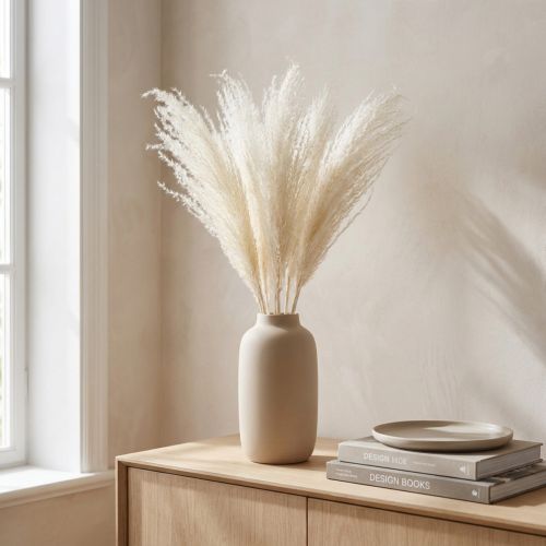 položky Sušené květiny, stříbrná tráva. Elegantní přírodní dekorace do domácnosti i kanceláře. 70 cm, 10 kusů.