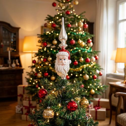 Topper na stromeček skleněný Santa Claus Topper na vánoční stromeček 34cm | Floristik24.cz