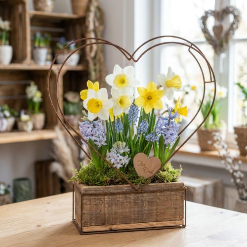 Truhlík na rostliny dřevěné srdce dekorativní rez H41cm/39cm sada 2 ks | Floristik24.cz