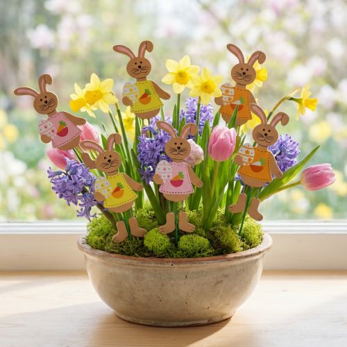 Velikonoční špunt králíci s vajíčkem 12cm L29cm 15 ks | Floristik24.cz