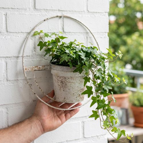 Květináč shabby chic nástěnná dekorace bílý kov se závěsem Ø37cm | Floristik24.cz