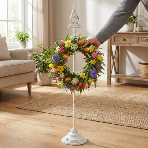 Stojan na věnec bílý shabby chic 1 háček V76 cm | Floristik24.cz