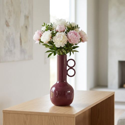 Moderní, umělecká váza s dlouhým hrdlem a kulatými úchyty pro stylové interiéry, 24 cm | Floristik24.cz