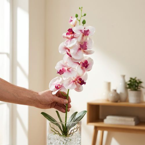 položky Orchideje Phalaenopsis umělé 9 květů bílá fuchsie 96cm