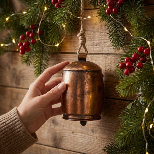 Deco věšák deco zvonek kovový měď vintage Ø13,5cm 49cm | Floristik24.cz