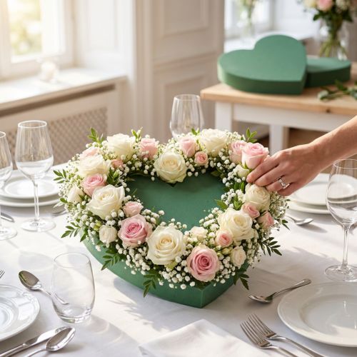 položky Romantické květinové srdce z pěny 30cm, květinová pěna, zelená, 2 kusy