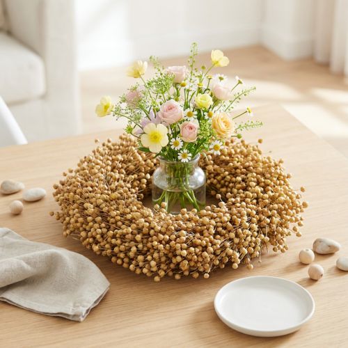 Boho dekorativní věnec, dekorativní věnec z lnu, přírodní věnec, suchý, Ø28cm | Floristik24.cz