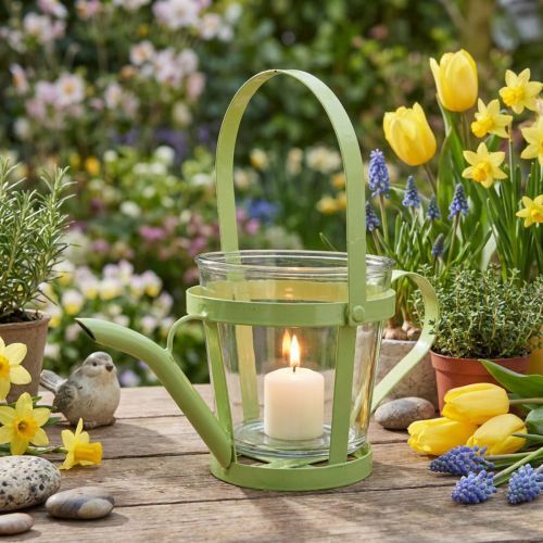 Lucerna skleněná dekorativní konev kovová zelená Ø14cm H13cm | Floristik24.cz