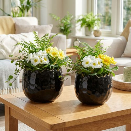 Květináč Keramický květináč Egg Black Rostlin Black Ø12cm 2ks | Floristik24.cz