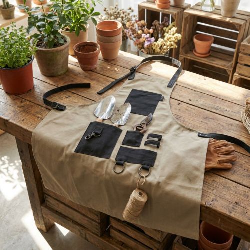 Taška na zahradní nářadí zástěra zahradní zástěra khaki 83×85cm | Floristik24.cz