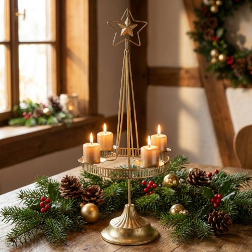 Svícen Pillar Candle Star Gold Ø23cm H49,5cm | Floristik24.cz