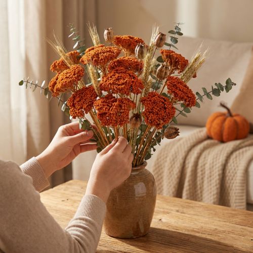 Sušené květy Achillea Orange, řebříček obecný, 45-60 cm, 1 kg | Floristik24.cz
