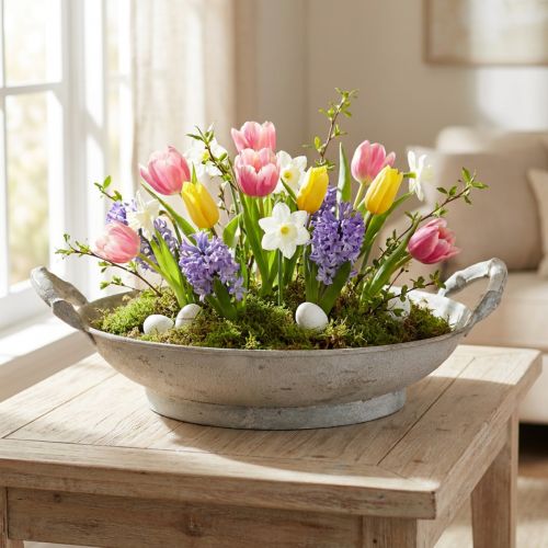 položky Dekorativní miska shabby chic šedá kovová dekorace s uchy Ø31cm