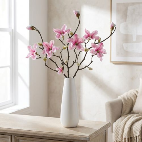 Umělý květ Magnolie Větev Magnolia Umělá růžová 59cm 3ks | Floristik24.cz