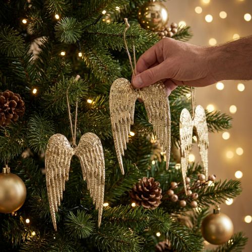 Angel Wings Dekorativní přívěsek Vánoční Zlatý 14,5×9cm 4 ks | Floristik24.cz