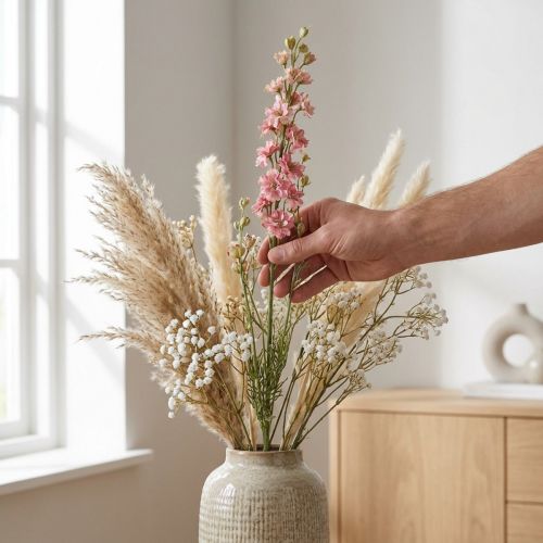 Sušený (umělý) Delphinium růžový larkspur, dekorativní květinová váza 64cm 25g | Floristik24.cz