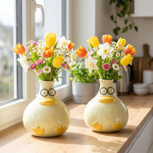Váza s figurkou kachny, keramická, veselý design, ideální do moderního interiéru, 15 cm, 2 kusy | Floristik24.cz