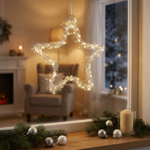 LED hvězda k zavěšení stříbrná