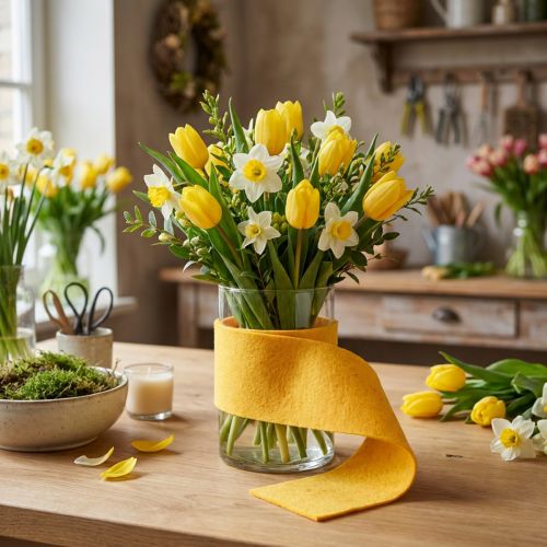 Plstěná stuha 15cm x 5m žlutá | Floristik24.cz