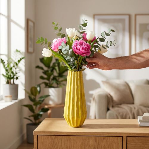 Váza s drážkovaným designem pro stylovou dekoraci interiéru v obývacím pokoji, 33 cm | Floristik24.cz