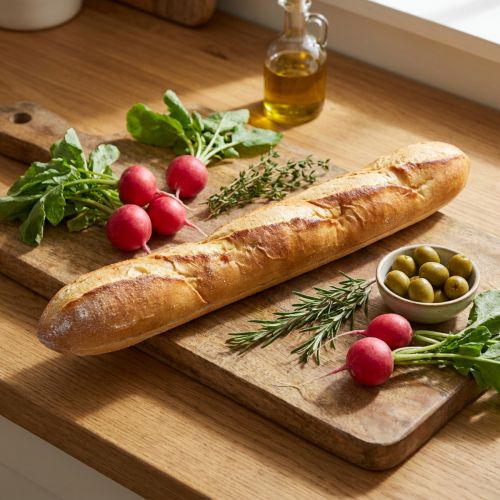 Dekorativní replika bagety 38 cm - umělé potraviny, imitace chleba do výloh a do kuchyně | Floristik24.cz