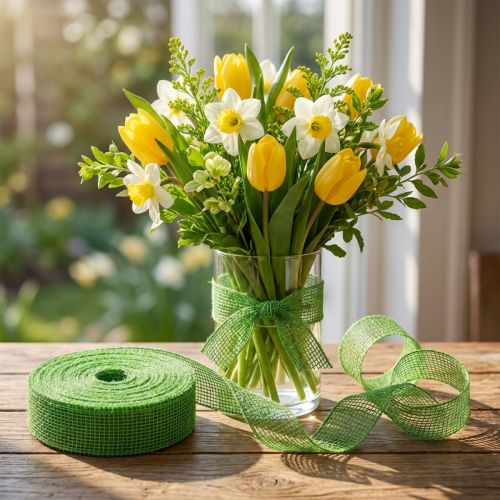Zelená jutová stuha, šířka 5 cm, délka 40 m | Floristik24.cz