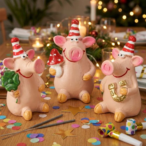 položky Dekorativní prasátko Lucky Pig s amulety pro štěstí 5 cm 6 ks