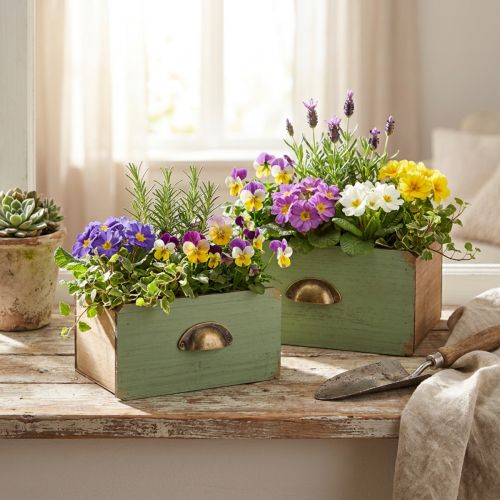 položky Dřevěný truhlík na rostliny dekorace zásuvek 22/18cm sada 2 kusů