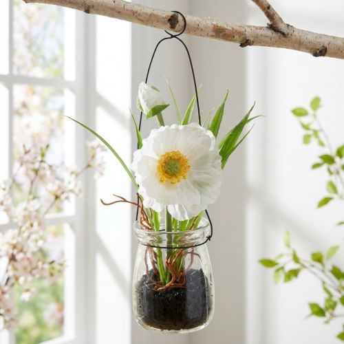 Mák ve sklenici k zavěšení bílá V22cm | Floristik24.cz