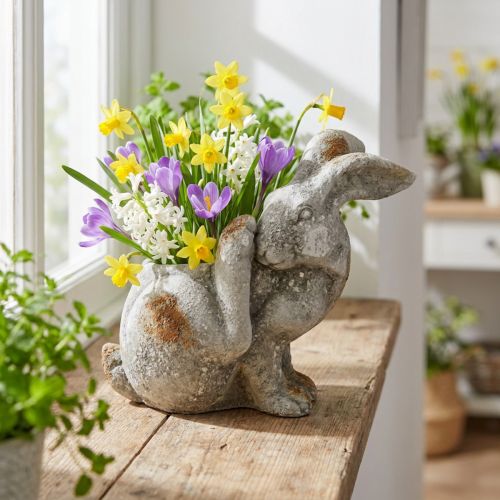 Králík dekorativní betonový květináč antický šedý 33,5x17x29,5cm | Floristik24.cz