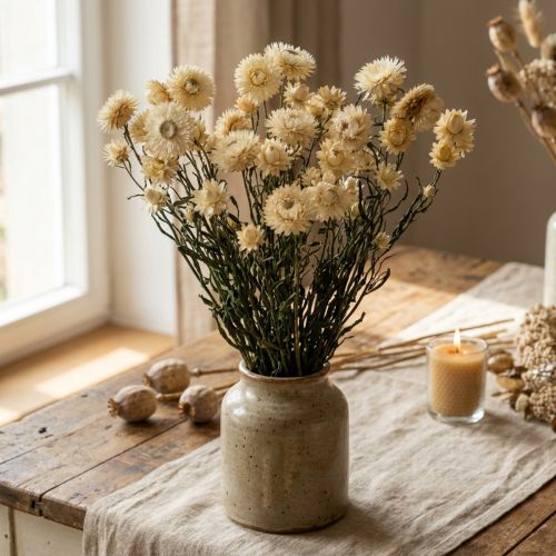 Suchá dekorace slámový květ krém helichrysum sušený 50cm 30g | Floristik24.cz