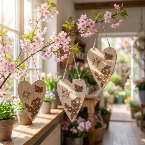 Deko věšák dřevo deko srdce motýlek deko 13,5x20cm 6ks | Floristik24.cz