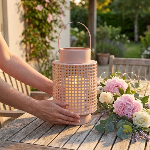 Dekorativní lucerna růžová kovová lucerna s uchem Ø18cm V29cm | Floristik24.cz