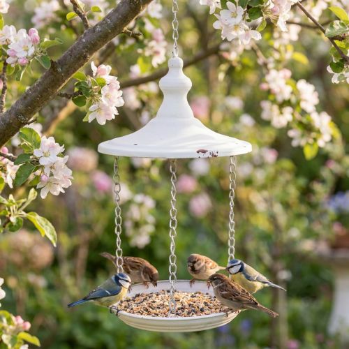 Závěsná dekorace shabby chic dekorativní krmítko pro ptáčky bílé Ø20cm | Floristik24.cz