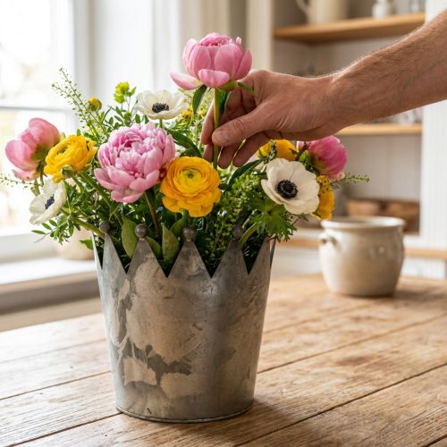 Deco korunka starožitný vzhled šedá kovová dekorace Ø17,5cm H17,5cm | Floristik24.cz