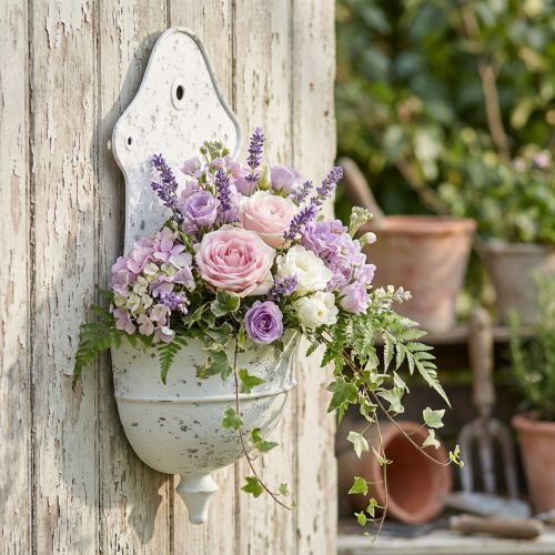 Nástěnná mísa Shabby Chic Kovová půlkulatá bílá 24cm×10cm×47cm | Floristik24.cz