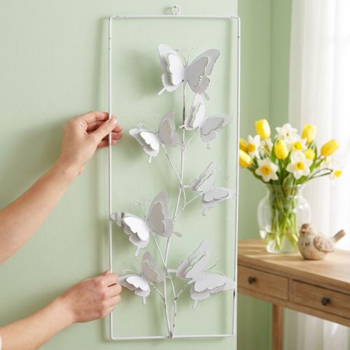 Butterfly Vising Art Spring Metal Wall Art Shabby Chic White Silver V47,5cm | Floristik24.cz