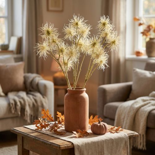 Xanthium umělá květina krémová podzimní dekorace 6 květin 80cm 3ks | Floristik24.cz