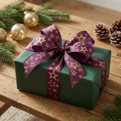 Hvězdicová stuha vánoční stuha Purple Gold Glamour W25mm L15m | Floristik24.cz