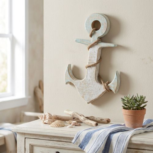Kotva Deco Wood Maritime Deco White Blue 42cmx25cmx3,5cm | Floristik24.cz