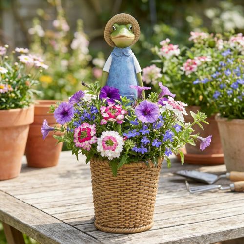 Frog deco planter polyresinová stolní dekorace letní V31,5cm | Floristik24.cz